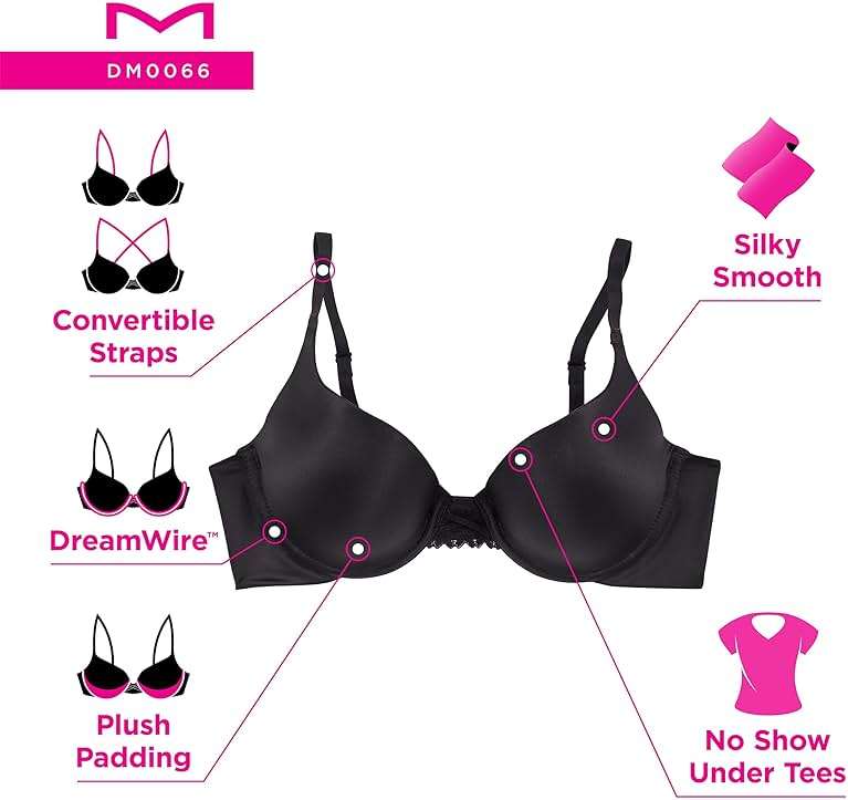 Maidenform Women's Push-up Bra with Dreamwire, No-Poke Underwire Push-up Bras for Women, Convertible, Demi Coverage, Sexy - Image 6