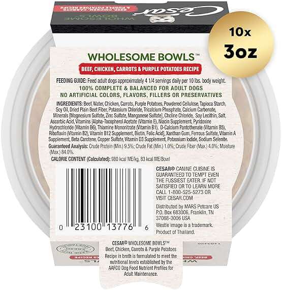 Cesar Wholesome Bowls Adult Wet Dog Food, Beef, Chicken, Purple Potatoes & Carrots, 3 oz. (10 Count, Pack of 1) - Image 2