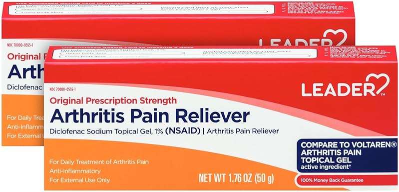 Leader Diclofenac Sodium Topical Pain Relief Gel Tube, Powerful Anti-Inflammatory Gel (Compare to Voltaren), 1.76 Ounce, Pack of 2 - Image 1