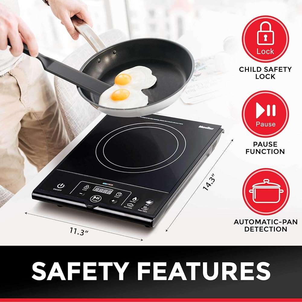 Mueller RapidTherm Portable Induction Cooktop,1800W Single Burner Hot Plate with 8 Power Levels, 8 Temperature Settings, 4 Presets, 4-Hour Timer, Auto Shut-Off & Child Lock for RV, Dorm, Small Kitchen - Image 2