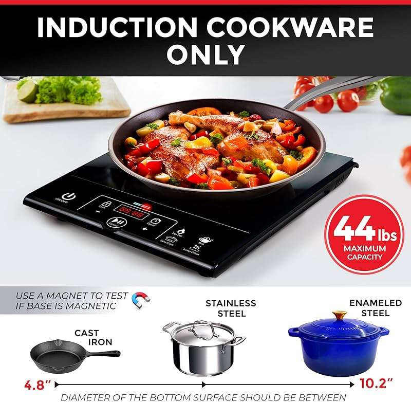 Mueller RapidTherm Portable Induction Cooktop,1800W Single Burner Hot Plate with 8 Power Levels, 8 Temperature Settings, 4 Presets, 4-Hour Timer, Auto Shut-Off & Child Lock for RV, Dorm, Small Kitchen - Image 3