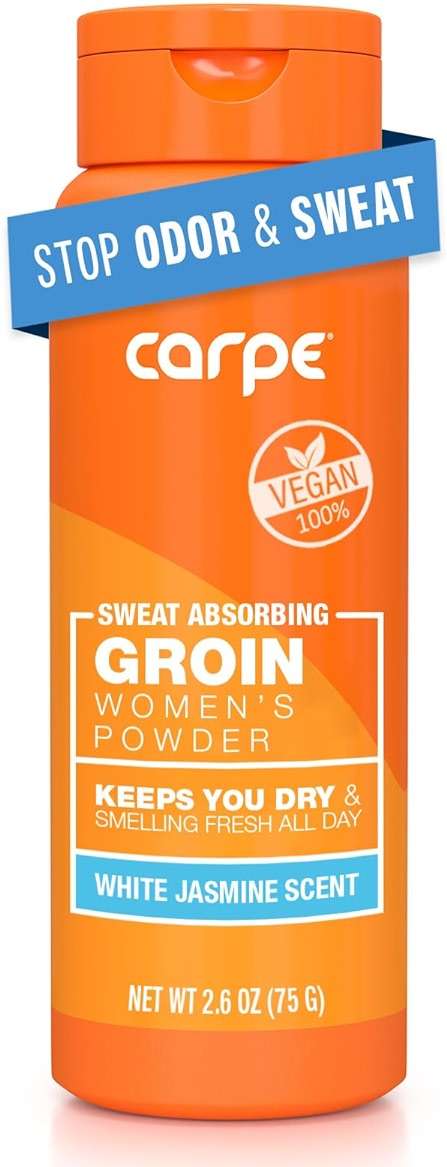 Carpe Sweat Absorbing Talc-Free Body Powder for Women, Anti-Chafing and Safe for Feminine Areas, White Jasmine Scent - Image 1