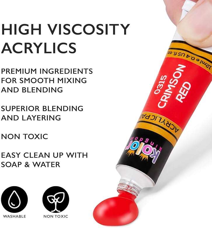 Acrylic Paint Set Canvas Art Paints 24 Colors Perfect Paint Finish (0.41oz,12 ml) With 3 Brushes - Painting Canvas, Paper, Wood, Rock, MDF, Ceramic & Fabric - Image 3