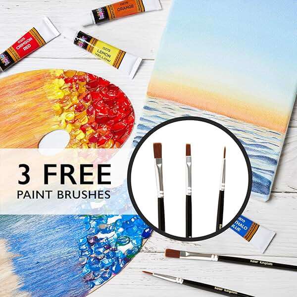 Acrylic Paint Set Canvas Art Paints 24 Colors Perfect Paint Finish (0.41oz,12 ml) With 3 Brushes - Painting Canvas, Paper, Wood, Rock, MDF, Ceramic & Fabric - Image 4