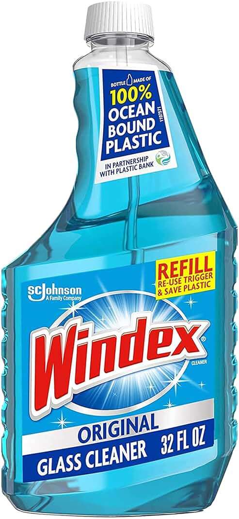 Windex Glass and Window Cleaner Refill Bottle, Bottle Made from 100% Recycled Plastic, Original Blue, 32 Fl Oz (Pack of 12) - Image 1