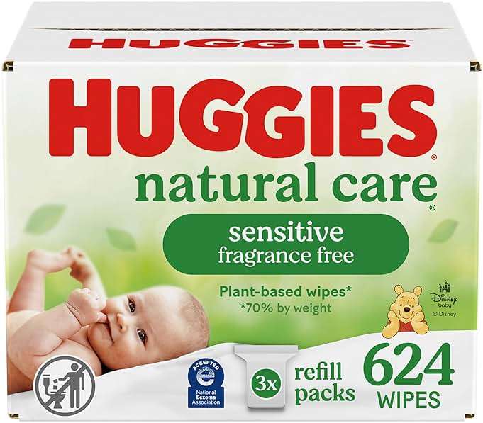Huggies Natural Care Sensitive Baby Wipes, Hypoallergenic, 99% Purified Water, 3 Refill Packs (624 Wipes Total) - Image 1