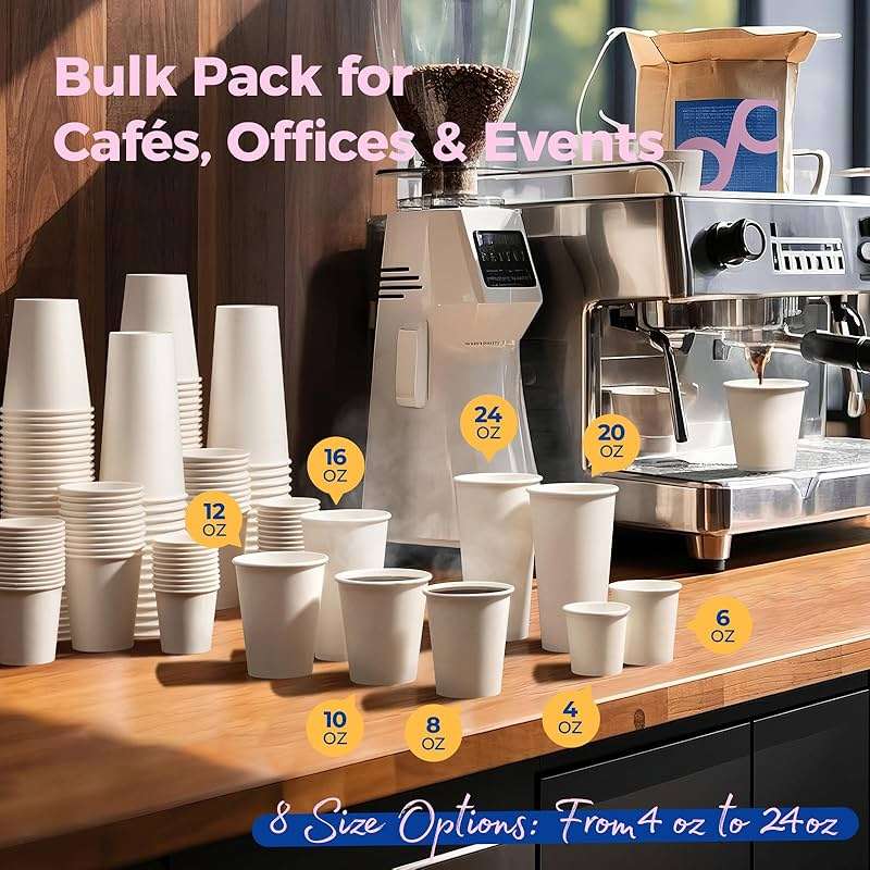 Fit Meal Prep 100 Pack 16 oz Disposable Paper Coffee Cups, Premium Hot Cups for Hot/Cold Beverage, Durable Thickened White Paper Cup Bulk for Party, Office, Bussines, Cafes, Bistros, Daily Use - Image 7
