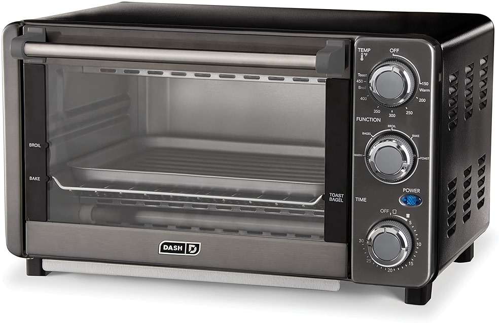 Dash Express Toaster Oven - Space-Saving Countertop Design - Versatile Use with adjustable temperature dial & Quick Heat-Up System - Dishwasher Safe Accessories - Bake, Broil & Toast - Black - Image 1