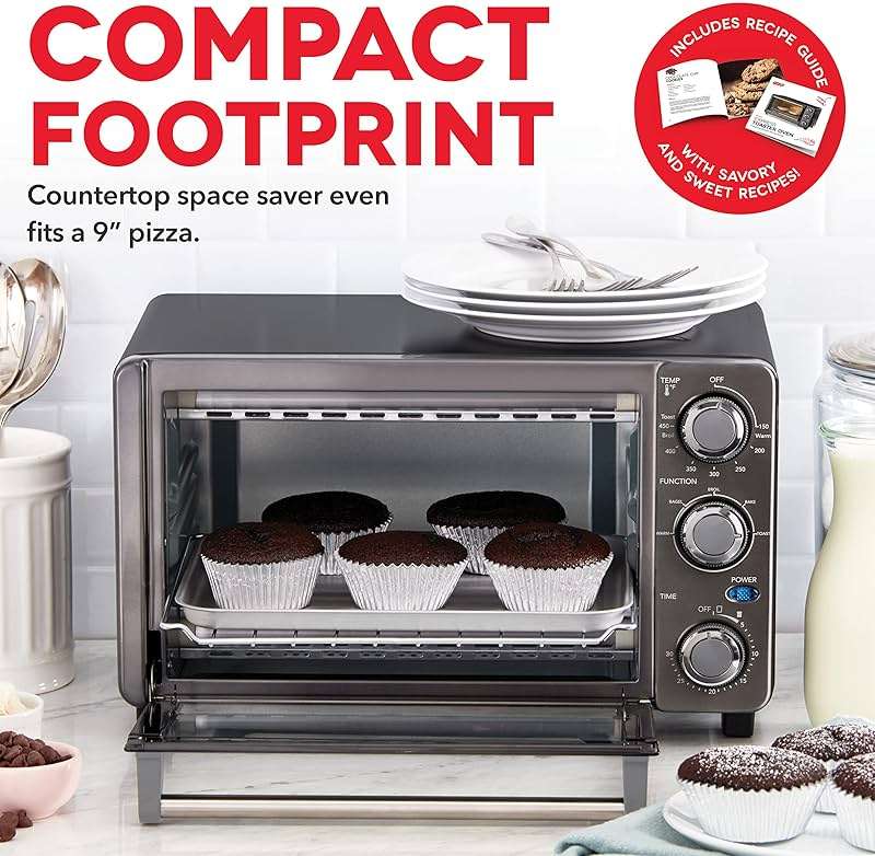 Dash Express Toaster Oven - Space-Saving Countertop Design - Versatile Use with adjustable temperature dial & Quick Heat-Up System - Dishwasher Safe Accessories - Bake, Broil & Toast - Black - Image 4