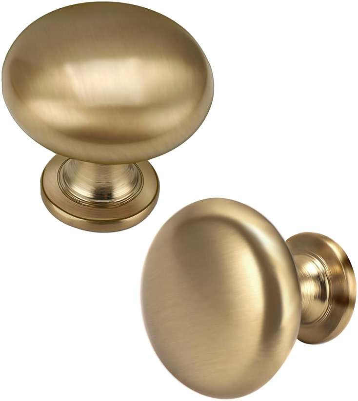 NIZADO 6 Pack Solid Cabinet Knob Warm Gold Kitchen Drawer Knob Champagne Bronze,Euro Style Dresser Knob Antique Brass Furniture Hardware,Diameter:1-1/5 " - Image 1