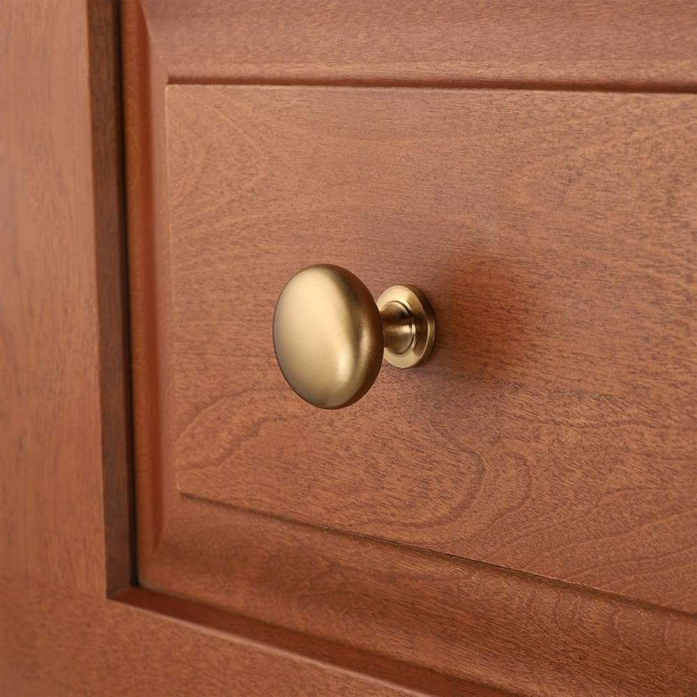 NIZADO 6 Pack Solid Cabinet Knob Warm Gold Kitchen Drawer Knob Champagne Bronze,Euro Style Dresser Knob Antique Brass Furniture Hardware,Diameter:1-1/5 " - Image 4