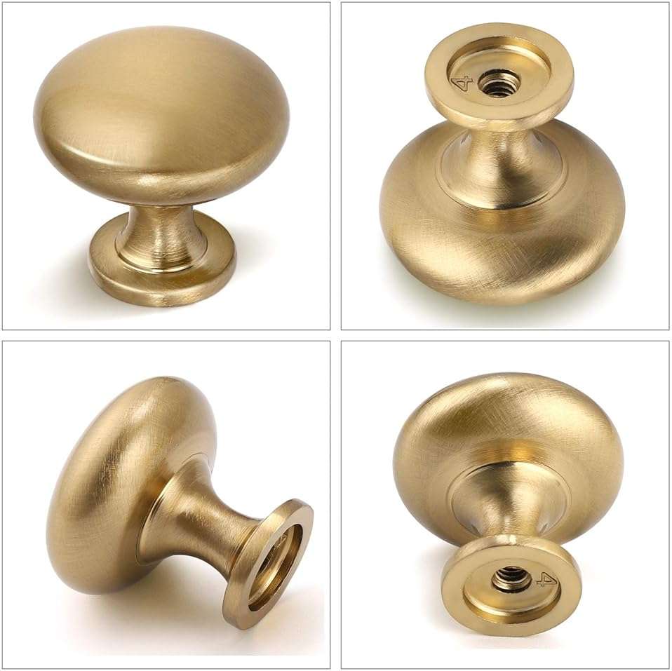 NIZADO 6 Pack Solid Cabinet Knob Warm Gold Kitchen Drawer Knob Champagne Bronze,Euro Style Dresser Knob Antique Brass Furniture Hardware,Diameter:1-1/5 " - Image 5