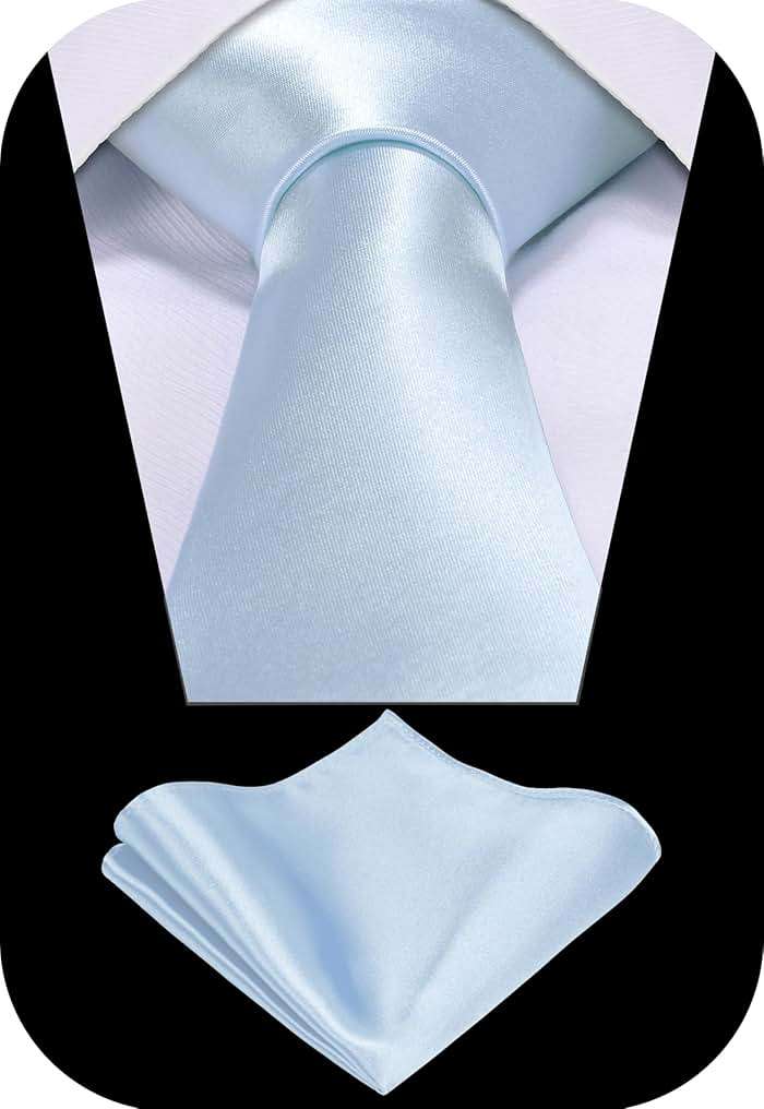 TIE G Solid Satin Woven dyed Color Formal Black Necktie and Pocket Square Sets in Gift Box - Image 2