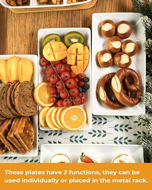 LAUCHUH 3 Tier Serving Tray, Porcelain Serving Platter Tier Serving Stand with Collapsible Sturdier Rack, Serving Trays and Platters Dessert Party Display Set for Father's Day, Gold, 12 Inch - Image 2