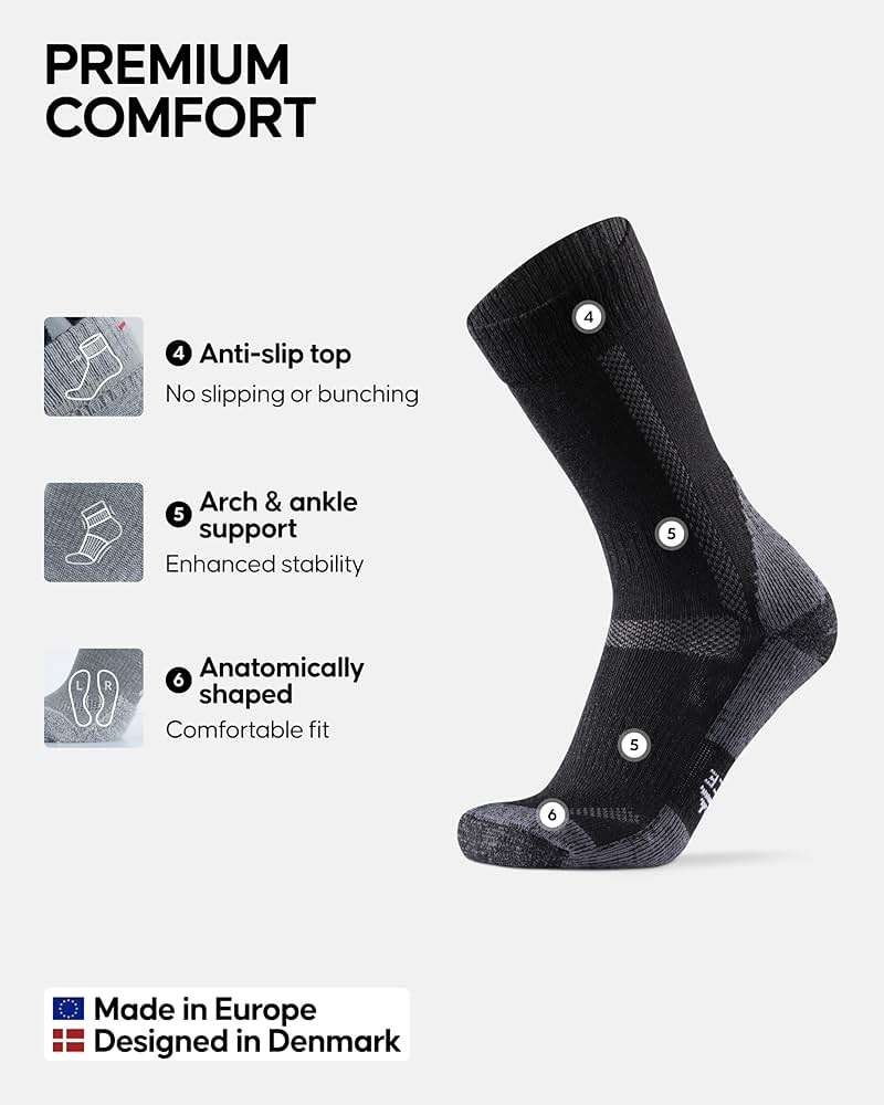 DANISH ENDURANCE Merino Wool Hiking Socks for Men & Women, Breathable, Anti-Blister Socks for Outdoors, 3 or 5-Pack - Image 3