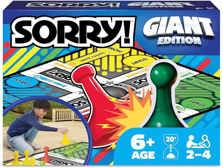Giant Sorry Classic Family Board Game Indoor Outdoor Retro Party Activity Summer Toy with Oversized Gameboard, for Adults and Kids Ages 6 and up - Image 1
