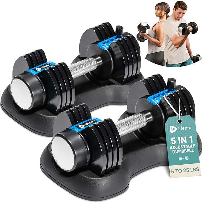 LifePro Adjustable Dumbbells Set – Quick-Adjust Space-Saving Weights with Anti-Slip Handle for Home Gym Strength Training - Image 1