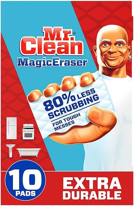 Mr. Clean Magic Eraser Sponge, All Purpose Cleaner, Cleaning Scrubber, Wall, Sneaker, Kitchen, Bathroom, Shower Cleaner, Cleaning Supplies, Melamine Sponge, Cleaning Pads, Extra Durable, 10ct - Image 1