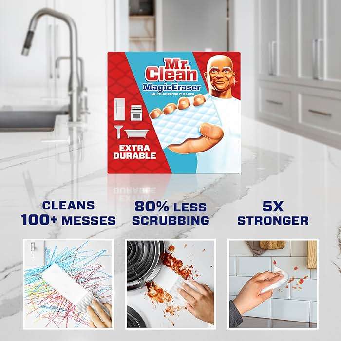 Mr. Clean Magic Eraser Sponge, All Purpose Cleaner, Cleaning Scrubber, Wall, Sneaker, Kitchen, Bathroom, Shower Cleaner, Cleaning Supplies, Melamine Sponge, Cleaning Pads, Extra Durable, 10ct - Image 2