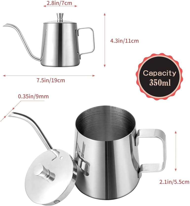 GWHOLE Small Pour Over Gooseneck Coffee Kettle 12oz/350ml Long Narrow Drip Spout Coffee Tea Pot for Stove Top - Silver - Image 3
