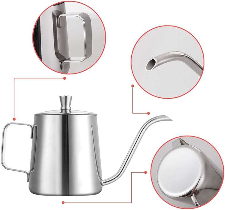 GWHOLE Small Pour Over Gooseneck Coffee Kettle 12oz/350ml Long Narrow Drip Spout Coffee Tea Pot for Stove Top - Silver - Image 4