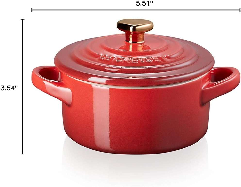 Le Creuset Stoneware Mini Round Cocotte, 8oz., Cerise with Gold Heart Knob - Image 3