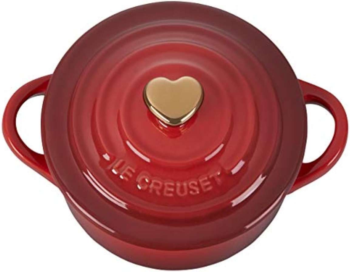 Le Creuset Stoneware Mini Round Cocotte, 8oz., Cerise with Gold Heart Knob - Image 4