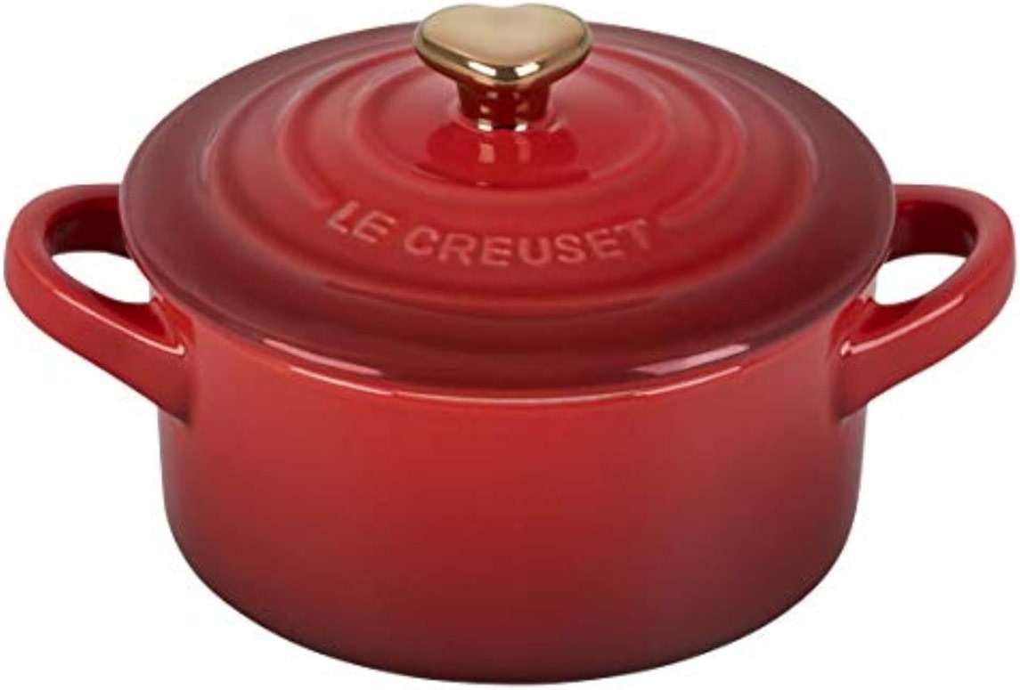 Le Creuset Stoneware Mini Round Cocotte, 8oz., Cerise with Gold Heart Knob - Image 5