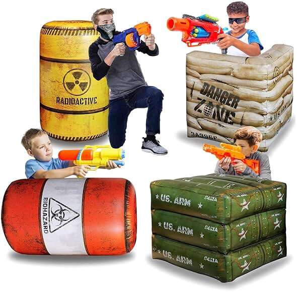NINOSTAR Premium Package 4 Combat Battlefield Inflatables, Compatible with Nerf, Laser tag, Water Gun for Boys Birthday Party Activities and Decoration - Image 1