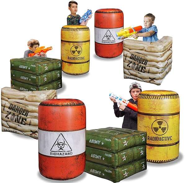 NINOSTAR Premium Package 4 Combat Battlefield Inflatables, Compatible with Nerf, Laser tag, Water Gun for Boys Birthday Party Activities and Decoration - Image 7
