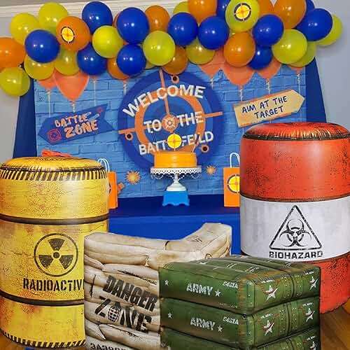 NINOSTAR Premium Package 4 Combat Battlefield Inflatables, Compatible with Nerf, Laser tag, Water Gun for Boys Birthday Party Activities and Decoration - Image 9