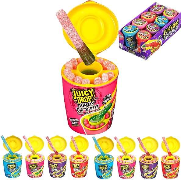 Juicy Drop Gummy Dip 'N Stix - 8 Ct Sweet Gummy Candy & Sour Candy Variety Pack - Assorted Bulk Candy Sticks for Kids Party Favors, Goodie Bag Stuffers & Sweet Treats For Kids - Image 1