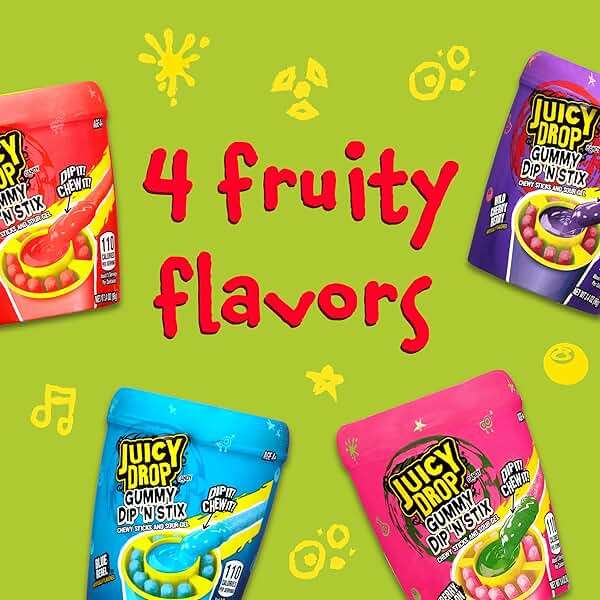 Juicy Drop Gummy Dip 'N Stix - 8 Ct Sweet Gummy Candy & Sour Candy Variety Pack - Assorted Bulk Candy Sticks for Kids Party Favors, Goodie Bag Stuffers & Sweet Treats For Kids - Image 3