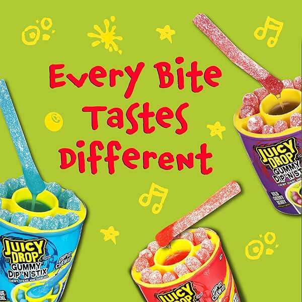 Juicy Drop Gummy Dip 'N Stix - 8 Ct Sweet Gummy Candy & Sour Candy Variety Pack - Assorted Bulk Candy Sticks for Kids Party Favors, Goodie Bag Stuffers & Sweet Treats For Kids - Image 4