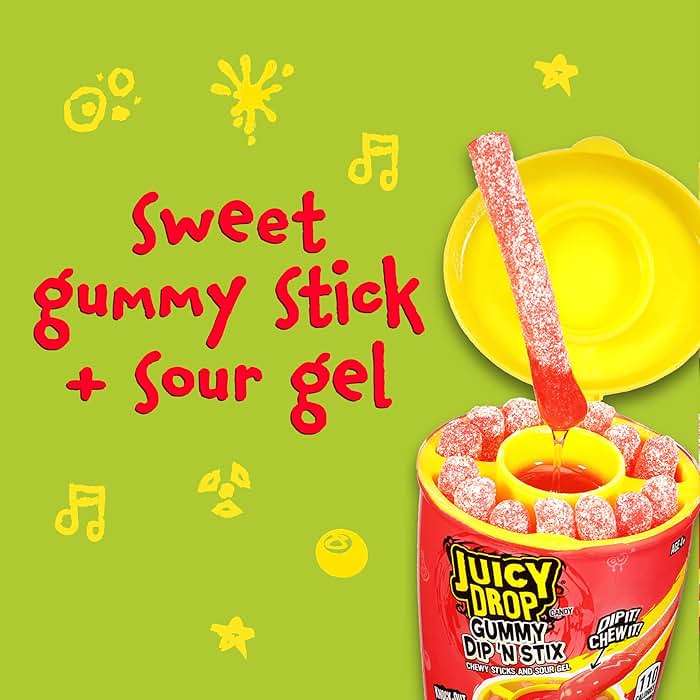 Juicy Drop Gummy Dip 'N Stix - 8 Ct Sweet Gummy Candy & Sour Candy Variety Pack - Assorted Bulk Candy Sticks for Kids Party Favors, Goodie Bag Stuffers & Sweet Treats For Kids - Image 5
