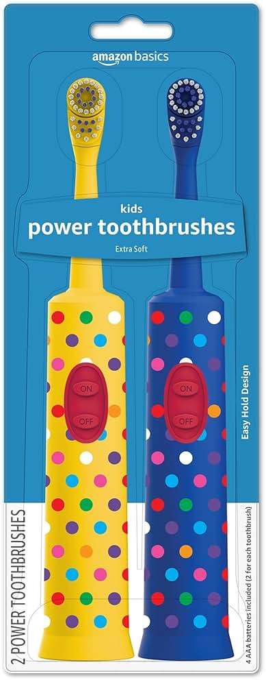 Amazon Basics Kids Electric Toothbrush, Battery Powered, Soft Bristles, Oscillating Brush Head, Ages 4+, 2 Count, 1-Pack (Previously Solimo) - Image 1