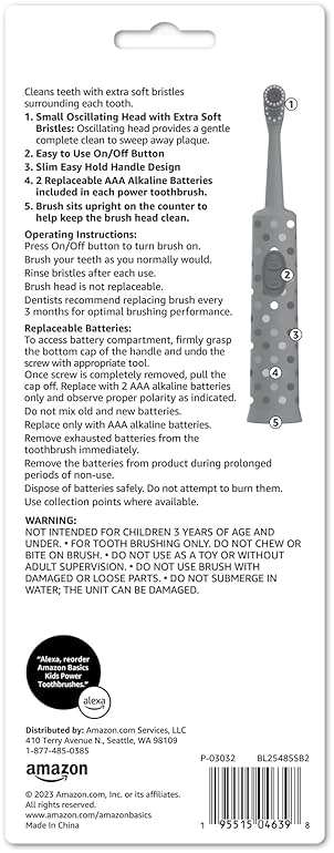 Amazon Basics Kids Electric Toothbrush, Battery Powered, Soft Bristles, Oscillating Brush Head, Ages 4+, 2 Count, 1-Pack (Previously Solimo) - Image 2