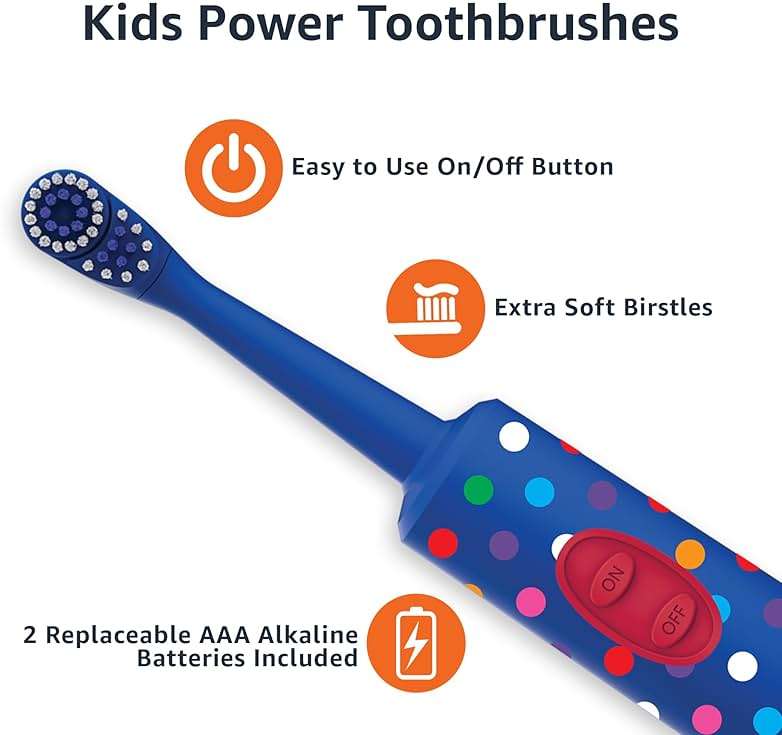 Amazon Basics Kids Electric Toothbrush, Battery Powered, Soft Bristles, Oscillating Brush Head, Ages 4+, 2 Count, 1-Pack (Previously Solimo) - Image 3