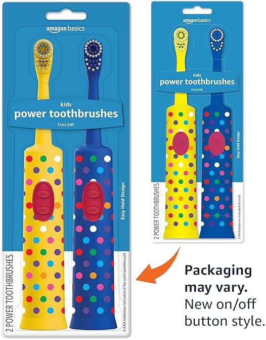 Amazon Basics Kids Electric Toothbrush, Battery Powered, Soft Bristles, Oscillating Brush Head, Ages 4+, 2 Count, 1-Pack (Previously Solimo) - Image 4