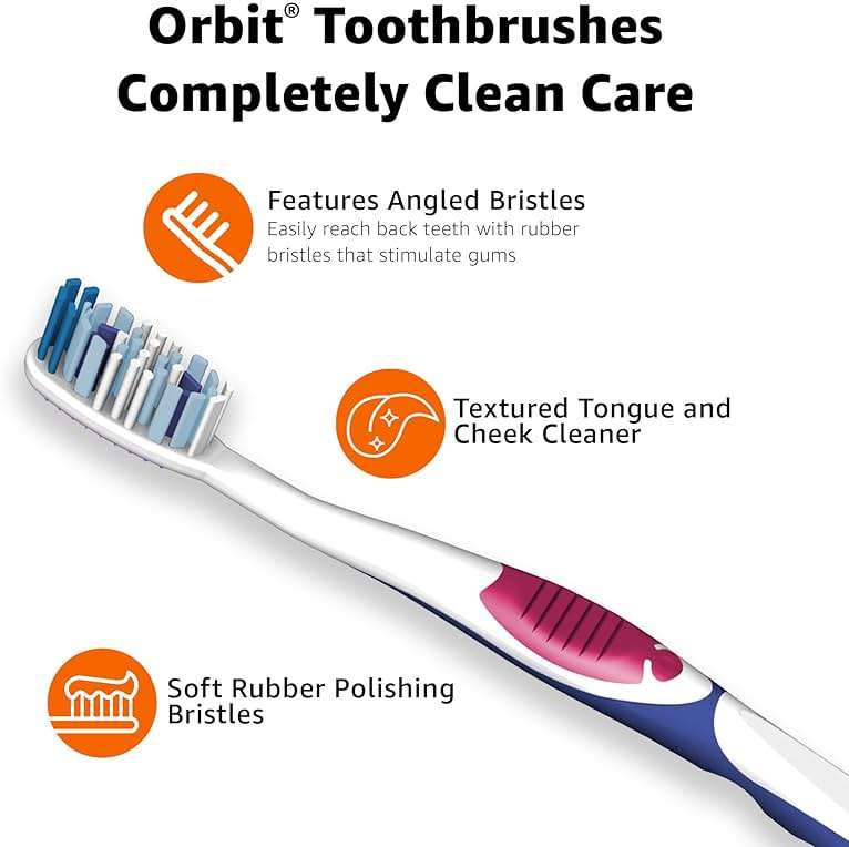 Amazon Basics Orbit Toothbrushes, Soft Bristles, Full Size, 4 Count, Assorted Colors (Previously Solimo) - Image 3