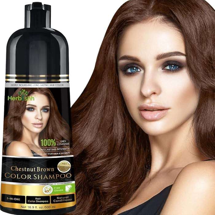 Herbishh Color Shampoo for Gray Hair Coverage (Chestnut Brown) –Hair Dye 3-in-1 Shampoo- Colors in Minutes – Lasts Up To 2-3 Weeks – 500 mL – Ideal for Men & Women - Image 1