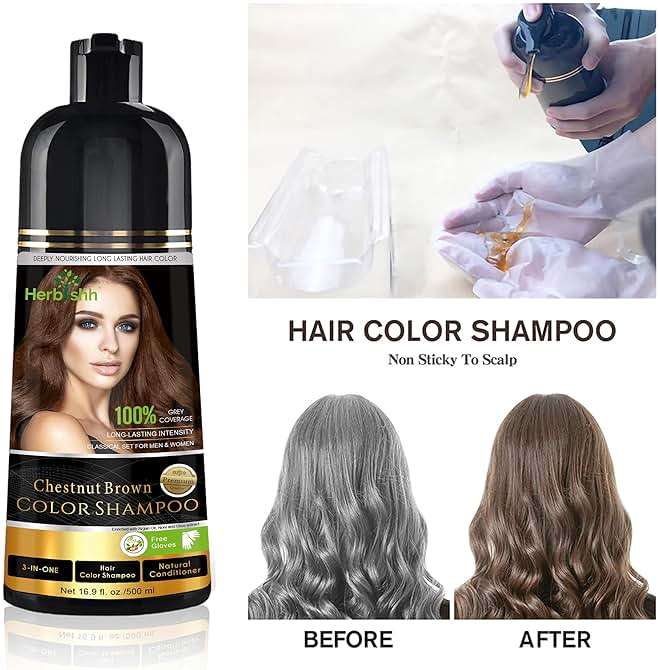 Herbishh Color Shampoo for Gray Hair Coverage (Chestnut Brown) –Hair Dye 3-in-1 Shampoo- Colors in Minutes – Lasts Up To 2-3 Weeks – 500 mL – Ideal for Men & Women - Image 2
