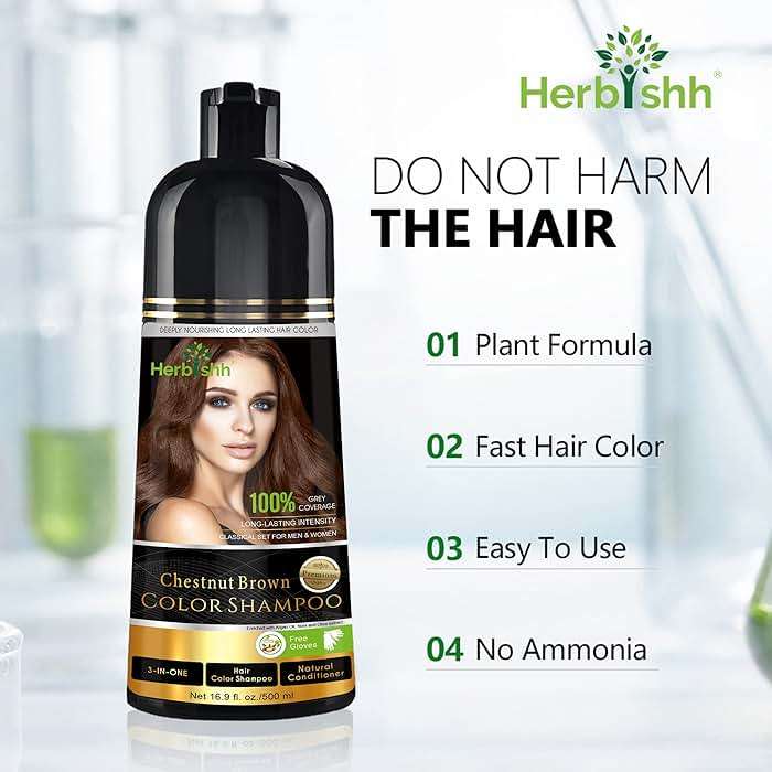 Herbishh Color Shampoo for Gray Hair Coverage (Chestnut Brown) –Hair Dye 3-in-1 Shampoo- Colors in Minutes – Lasts Up To 2-3 Weeks – 500 mL – Ideal for Men & Women - Image 3