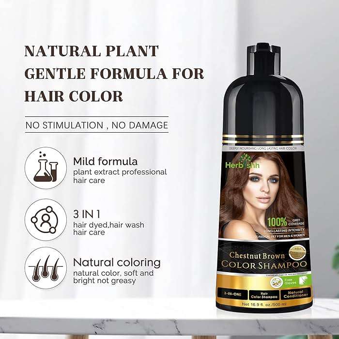 Herbishh Color Shampoo for Gray Hair Coverage (Chestnut Brown) –Hair Dye 3-in-1 Shampoo- Colors in Minutes – Lasts Up To 2-3 Weeks – 500 mL – Ideal for Men & Women - Image 5
