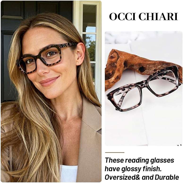 OCCI CHIARI Large Reading Glasses Women 1.0 Square Reader Oversized Frame(1.0 1.25 1.5 1.75 2.0 2.25 2.5 2.75 3.0 3.5 4.0) - Image 2