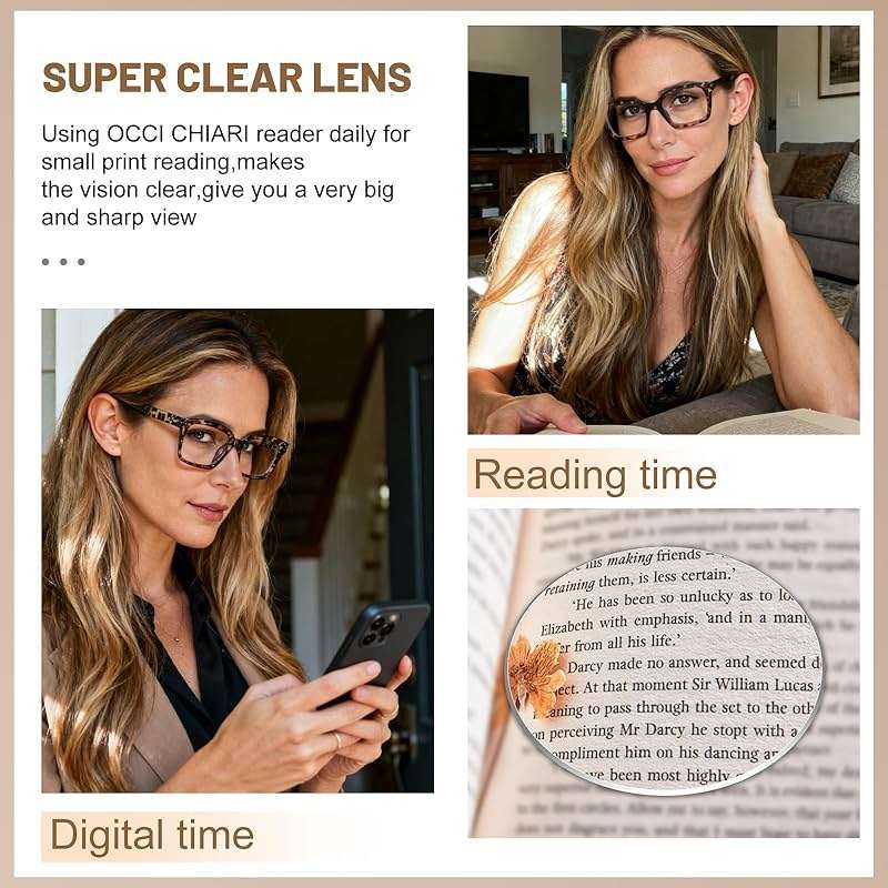 OCCI CHIARI Large Reading Glasses Women 1.0 Square Reader Oversized Frame(1.0 1.25 1.5 1.75 2.0 2.25 2.5 2.75 3.0 3.5 4.0) - Image 3