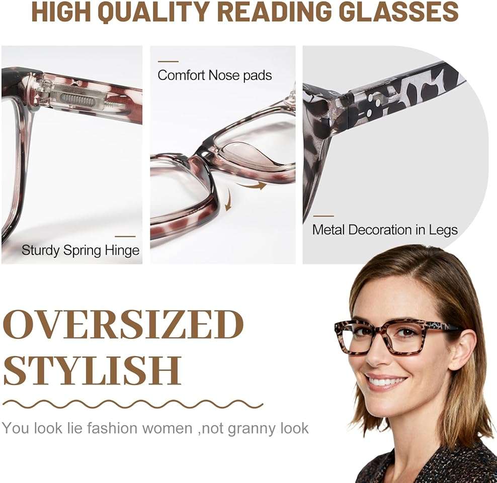 OCCI CHIARI Large Reading Glasses Women 1.0 Square Reader Oversized Frame(1.0 1.25 1.5 1.75 2.0 2.25 2.5 2.75 3.0 3.5 4.0) - Image 4