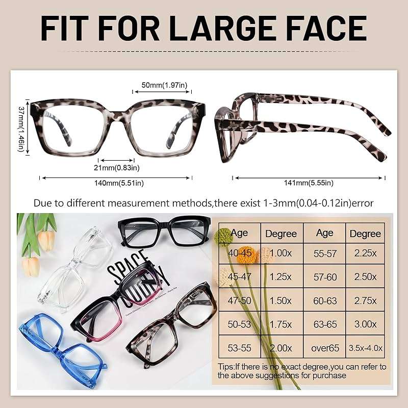 OCCI CHIARI Large Reading Glasses Women 1.0 Square Reader Oversized Frame(1.0 1.25 1.5 1.75 2.0 2.25 2.5 2.75 3.0 3.5 4.0) - Image 5