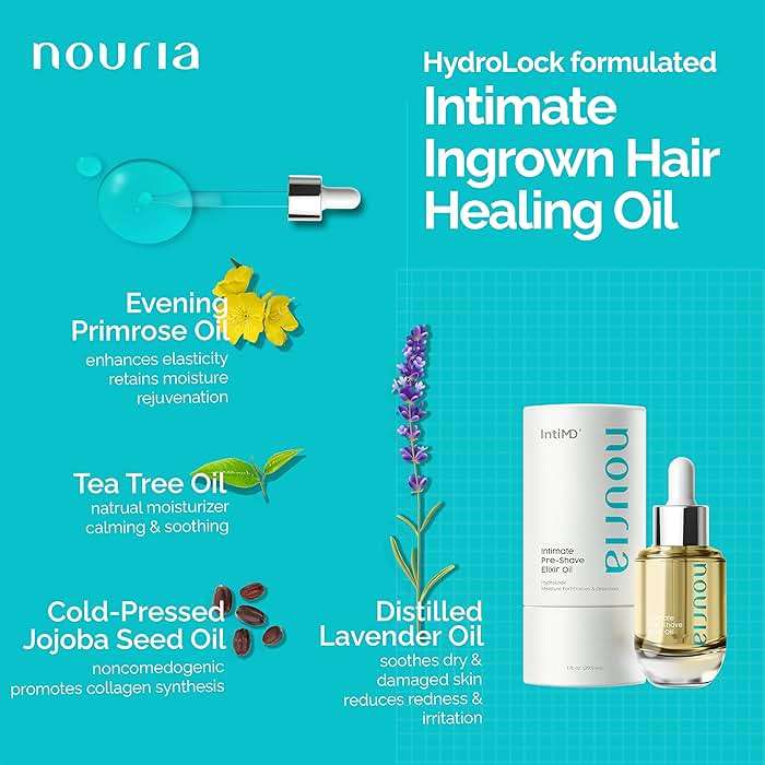 IntiMD Nouria Intimate Pre-Shave Elixir Oil, HydroLock moisturizer conditioner nourishing formula helps with Ingrown Hair, Itch, Razor Bump, Razor Burns for Bikini Area, Legs, Underarm - Image 2