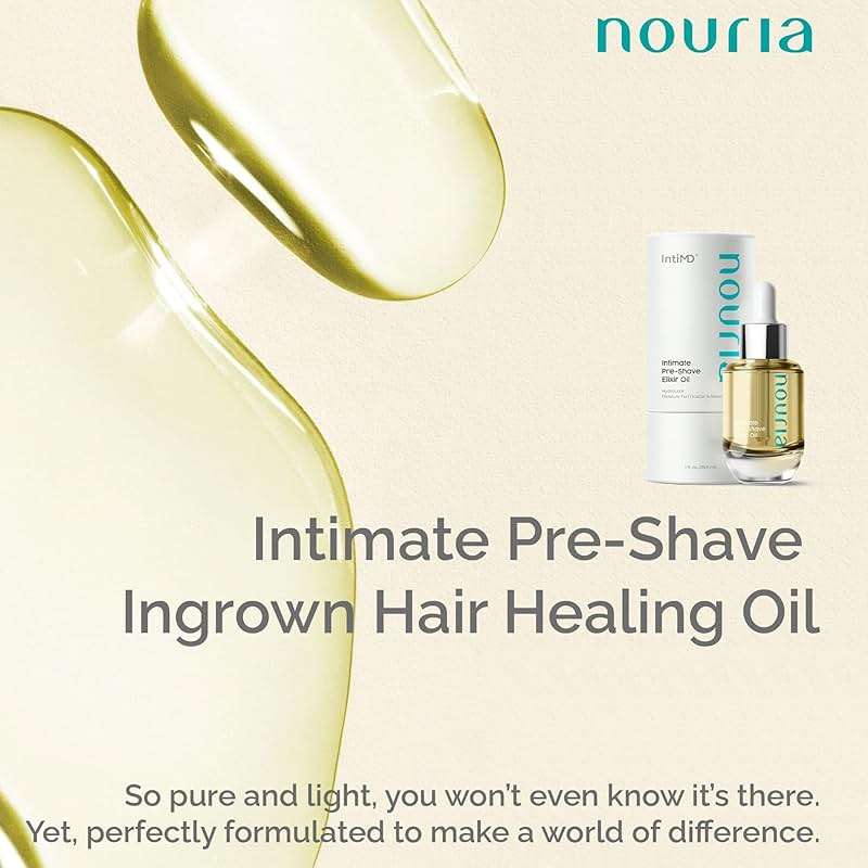 IntiMD Nouria Intimate Pre-Shave Elixir Oil, HydroLock moisturizer conditioner nourishing formula helps with Ingrown Hair, Itch, Razor Bump, Razor Burns for Bikini Area, Legs, Underarm - Image 3